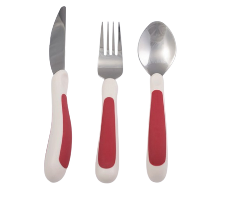 Kura Care Adult Cutlery Set - Red and White