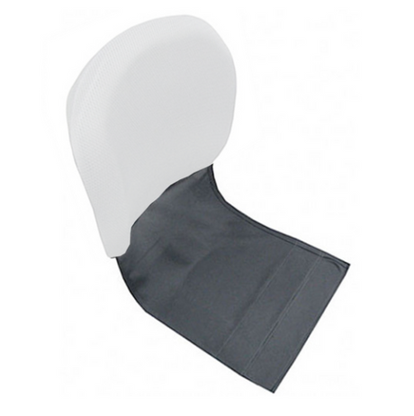 The ADI Privacy Flap by ADI is a durable gray ergonomic seat accessory with a white mesh backrest, designed to offer lumbar support for chairs, car seats, or wheelchair users.