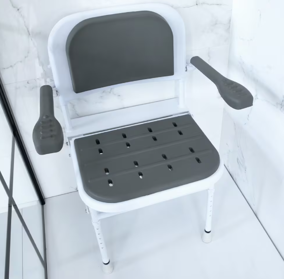 Wall-Mounted Folding Shower Seat with Padded Seat