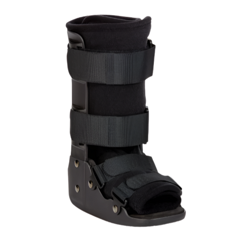 The Ossur Paediatric Walker by Ossur is a lightweight walking boot with black straps and padding, designed to immobilize and protect the foot or ankle after injuries or surgery.